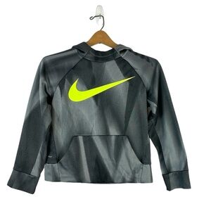 NIKE Dri-Fit Youth Big Swoosh Pullover Hoodie SZ M High neck Green/Gray/Black